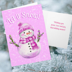 Cartão Boneco de Neve Branco Rosa com Personalização