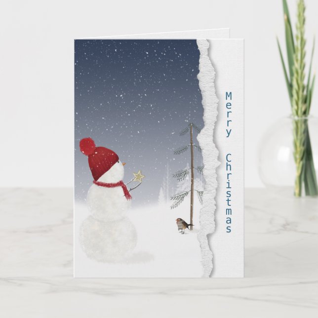 Cartão boneco de neve com estrela dourada te dá saudades (Frente)