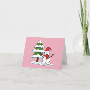 Cartão Boneco de Neve com Pinheiro Nevado