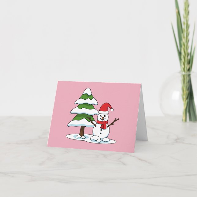 Cartão Boneco de Neve com Pinheiro Nevado (Frente)