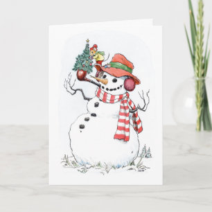 Cartão Boneco de Neve da Árvore de Natal
