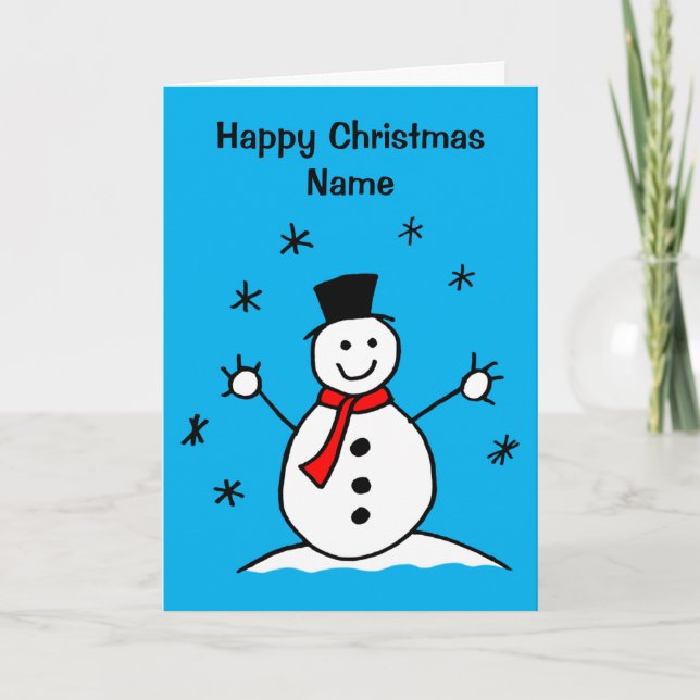 Cartão Boneco de Neve de Desenho Animado Fofo Natal Feliz (Frente)