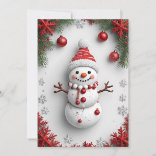 Cartão Boneco de Neve de Natal Decorado com Galhos de Pin