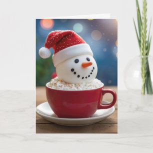 Cartão Boneco de Neve de Natal no Chocolate Quente