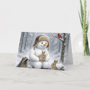 Cartão Boneco de Neve de Natal nos Bosques de Inverno com