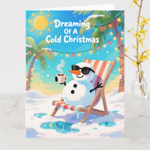 Cartão Boneco de Neve Divertido na Praia de Natal Sonhand