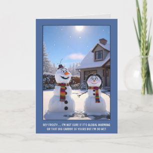 Cartão Boneco de Neve do Aquecimento Global Natal Diverti