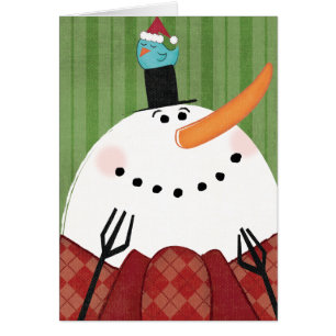 Cartão Boneco de neve do Natal com pássaro do canto