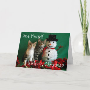 Cartão Boneco de Neve e Dois Gatinhos Fofos