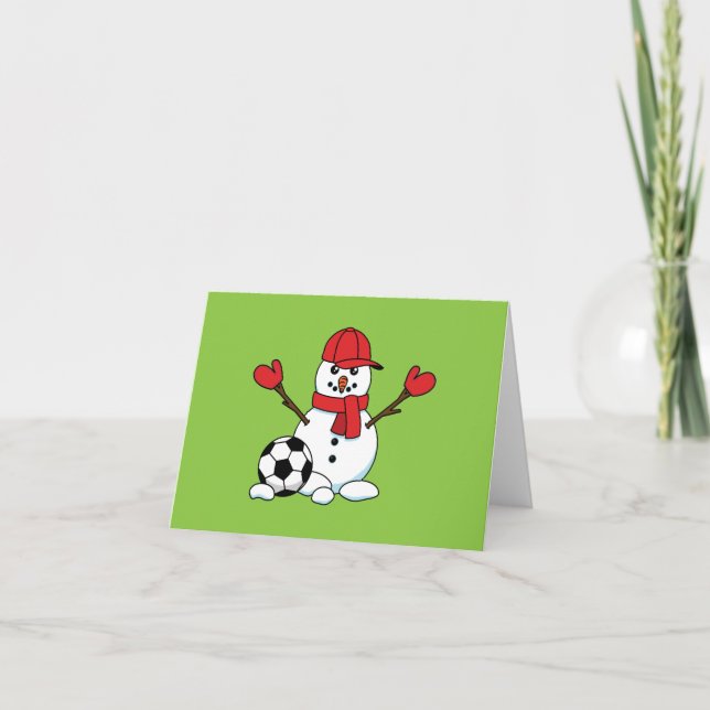 Cartão Boneco de Neve Engraçado com Bola de Futebol (Frente)