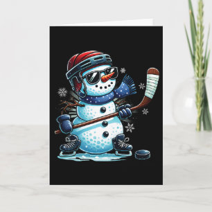 Cartão Boneco de Neve Engraçado Jogando Hóquei no Gelo Am