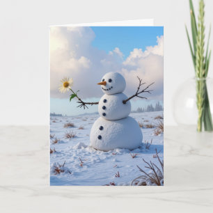 Cartão Boneco de Neve Pensando em Você Segurando uma Marg