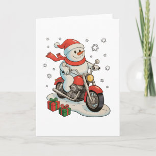 Cartão Boneco de Neve Pilotando Moto de Natal Ciclista de