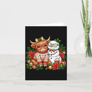 Cartão Boneco de Neve Vaca Highland Fofo Natal Moo Fazend