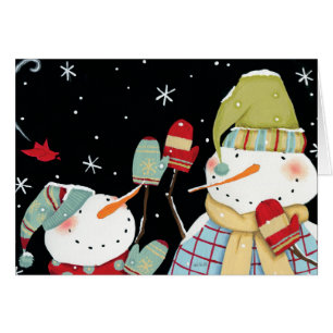 Cartão Bonecos de neve modernos com mitenes