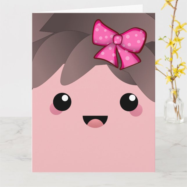 Cartão Bonita cara feliz kawaii boneco de desenho japonês (Flor Amarela)