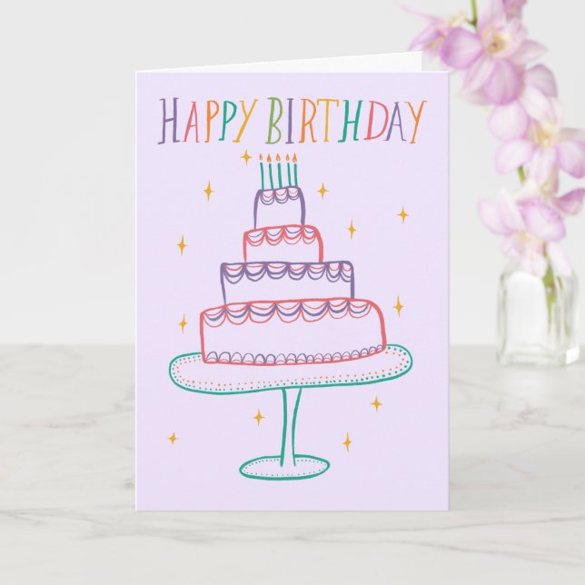 Cartão Bonita Coloração Feliz Aniversário Bolo Dodle (Orquídea)