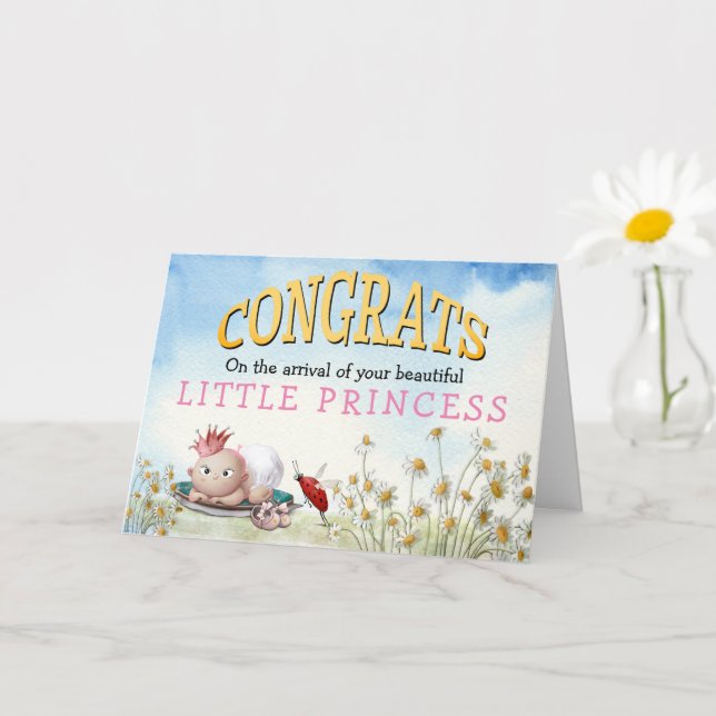 Cartão Bonita Felicita Menina Chegando Princesa Coroa (Planta pequena)