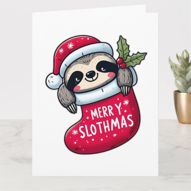 Cartão Bonita "Feliz Slothmas", Lã de Natal (Planta pequena)