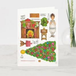 Cartão Bonita Gingham Velha Boneca de Papel de Natal Moda