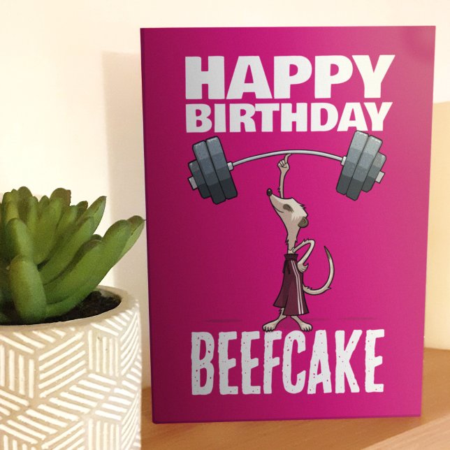 Cartão Bonita Meerkat Feliz Aniversário Bolo de Beefcake  (Criador carregado)
