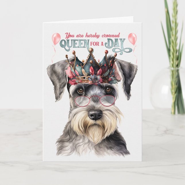 Cartão Bonita Rainha Schnauzer para um aniversário engraç (Frente)