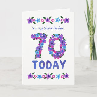 Cartão Bonito aniversário de 70 Floral, para cunhada