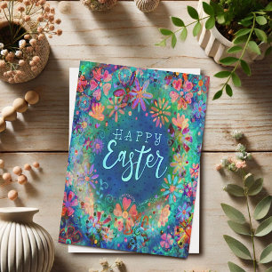 Cartão Bonito Azul Floral Inspirividade Feliz Páscoa
