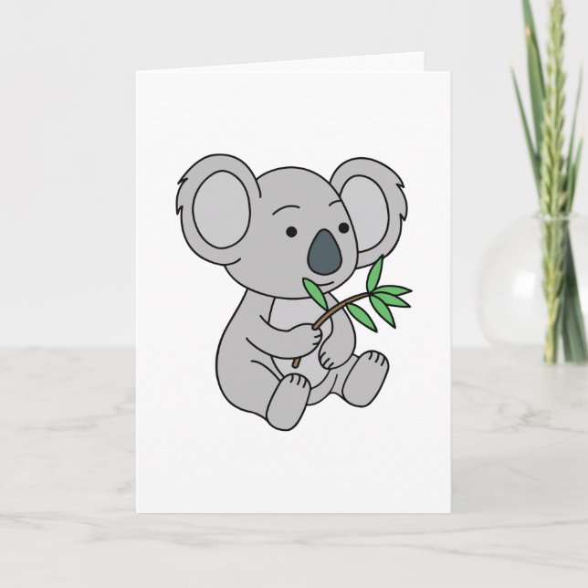 Cartão Bonito Bebê Koala Com Folhas De Eucalyptus (Frente)