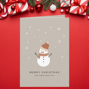 Cartão Bonito Beige Ilustrado Natal De Snowman