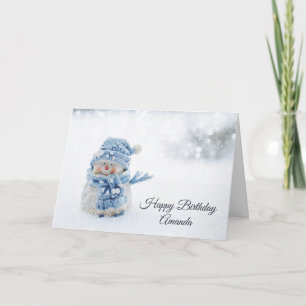 Cartão Bonito boneco de neve no inverno Fotografia Aniver