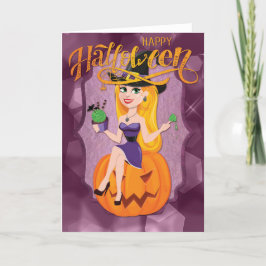 Cartão Bonito Bruxa Feliz Halloween