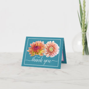 Cartão Bonito Buquê Floral Vermelho Laranja Dahlias Obrig