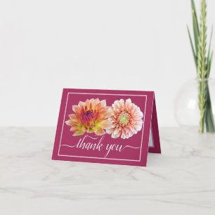 Cartão Bonito Buquê Floral Vermelho Laranja Dahlias Obrig