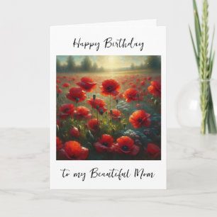 Cartão Bonito Campo Vermelho Poppy Aniversário da Mãe