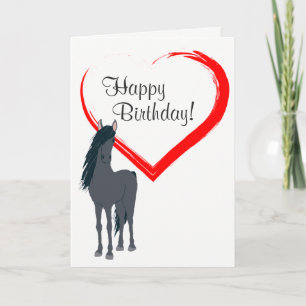 Cartão Bonito Cavalo Negro e Feliz Aniversário do Coração