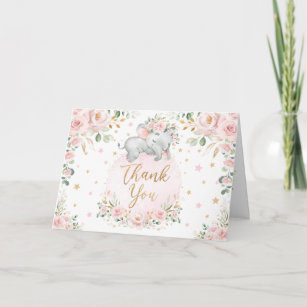 Cartão Bonito Chá de fraldas De Elefante Floral De Blush 