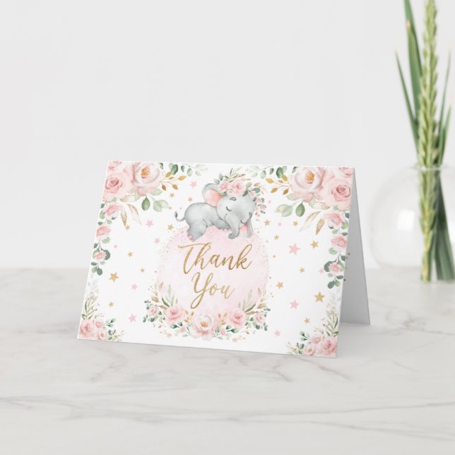 Cartão Bonito Chá de fraldas De Elefante Floral De Blush  (Frente)