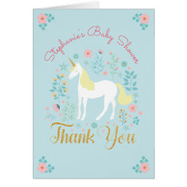 Cartão Bonito Chá de fraldas Glitter Dourado do Unicorn O