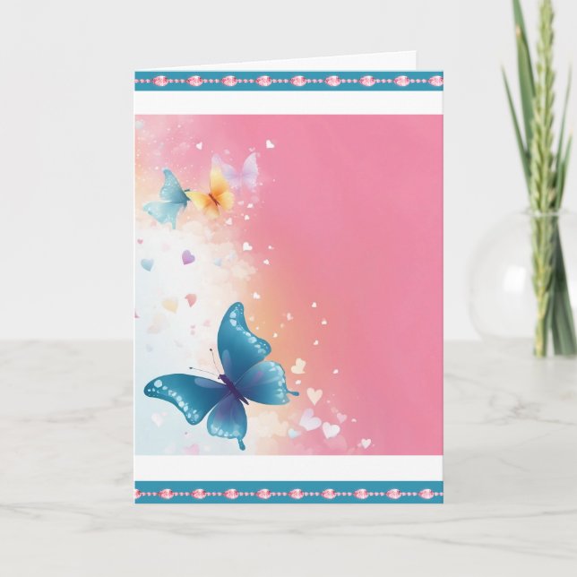 Cartão bonito de saudação de borboleta cor-de-rosa (Frente)