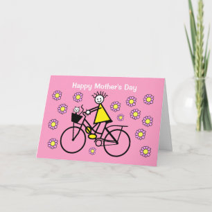 Cartão Bonito do Dia das Mães de Bicicleta e Gato