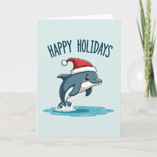 Cartão Bonito Dolphin Happy Holidays Santa Hat Card