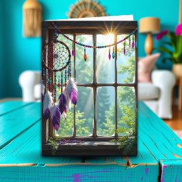 Cartão Bonito Dreamcatcher Roxo no Aniversário da Janela