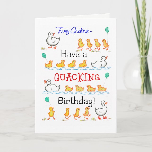 Cartão Bonito Ducklings Quacking Birthday, para Godson (Frente)