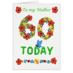 Cartão Bonito Floral 60º Aniversário, para Mãe