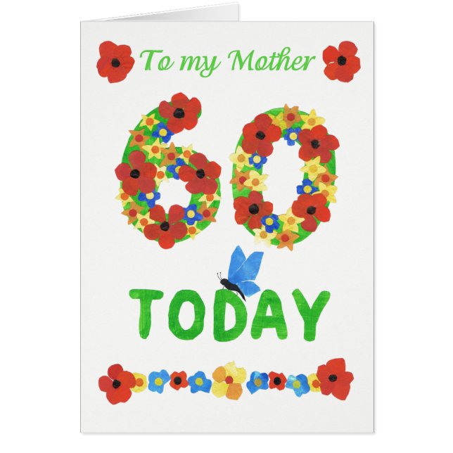 Cartão Bonito Floral 60º Aniversário, para Mãe (Frente)