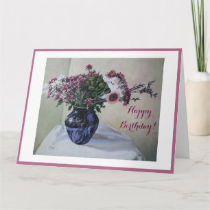 Cartão Bonito flores cor-de-rosa Feliz Aniversário, flora