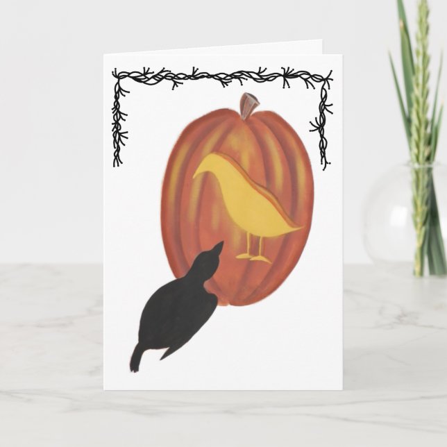 Cartão Bonito Halloween Jack O'Lanterna e Crow (Frente)