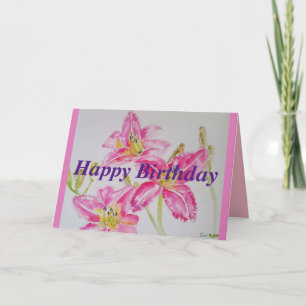 Cartão Bonito Lily Na Placa De Aniversário Rosa