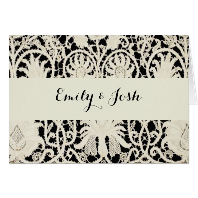 Cartão Bonito Linen White Lace Antique de Casamento  (Frente Horizontal)